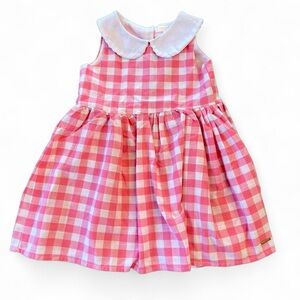 TAHARI Girl Pink and‎ White Gingham Dress with Peter Pan Collar, 2T